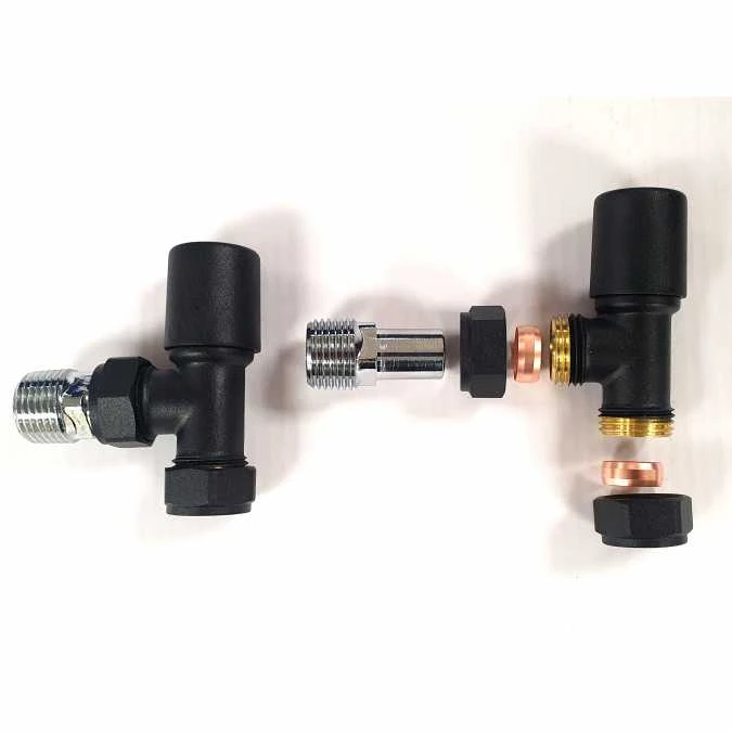 Angled Radiator Valves - Matt Black - Pair - Scudo 4 Angled Radiator Valves - Matt Black - Pair - Scudo - Image 2