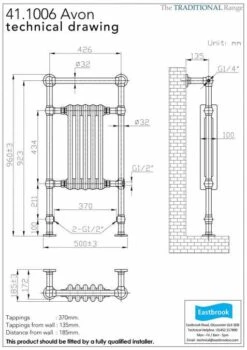 Eastbrook Avon Traditional Towel Rail 960 X 500mm -Perfect Finish Avon Tech