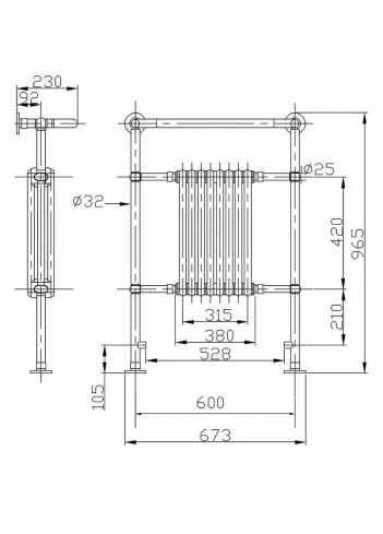 Bayswater Clifford 965 X 673mm Traditional Towel Rail - White & Chrome 6 Bayswater Clifford 965 X 673mm Traditional Towel Rail - White & Chrome - Image 4