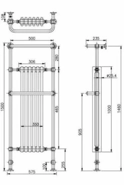 Bayswater Franklyn 1500 X 575mm Traditional Towel Rail - White & Chrome 9 Bayswater Franklyn 1500 X 575mm Traditional Towel Rail - White & Chrome -Perfect Finish BAYR004 TECH