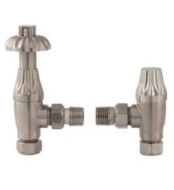 Bayswater Angled Thermostatic Radiator Valve With Lockshield Fluted - Satin Nickel