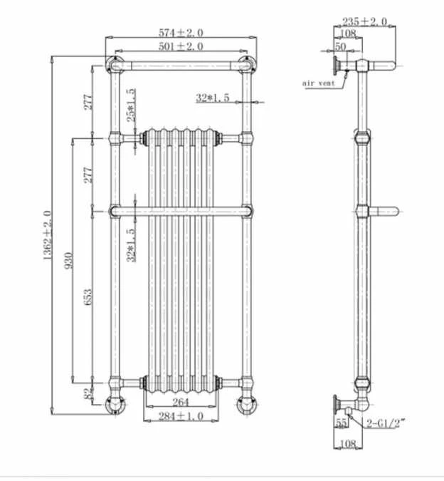 Blenheim Traditional Towel Radiator, 574 X 1362, Chrome & White, Holborn London 1855 5 Blenheim Traditional Towel Radiator, 574 X 1362, Chrome & White, Holborn London 1855 - Image 3