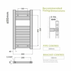 Abacus Micro Linea Slimline Towel Rail 600 X 300mm White -Perfect Finish ELL060030WH TECH rd