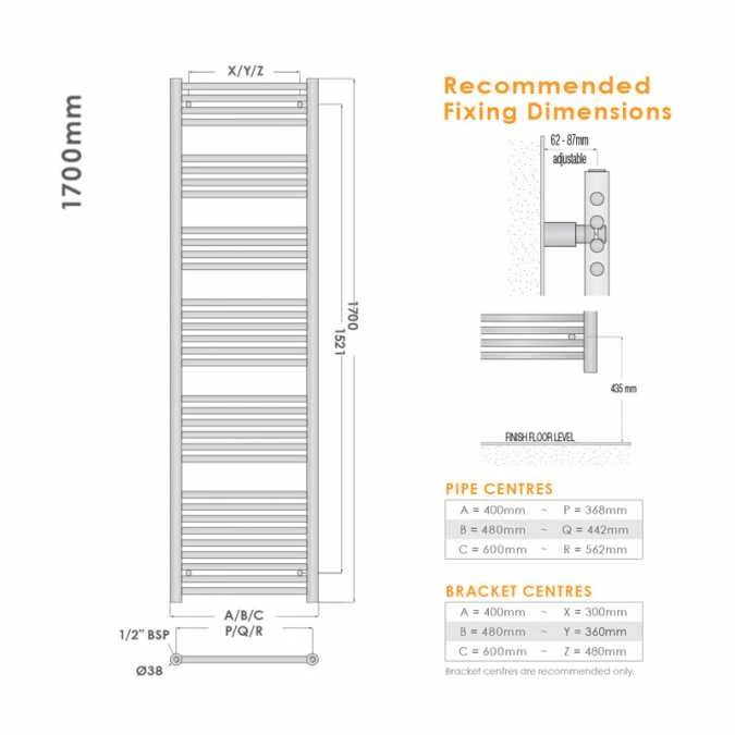Abacus Elegance Linea Towel Rail 1700 X 400mm - Stainless Steel 4 Abacus Elegance Linea Towel Rail 1700 X 400mm - Stainless Steel - Image 2