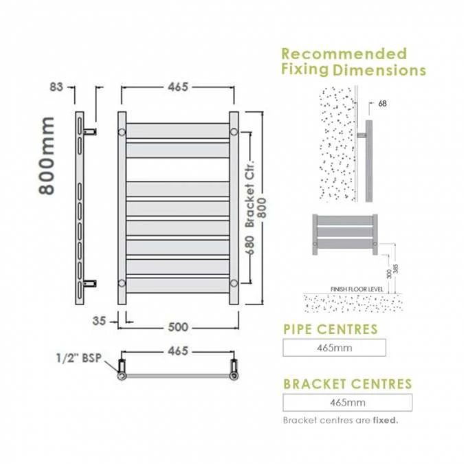 Abacus Elegance Plana Bathroom Towel Rail - 800 X 500mm - Chrome 4 Abacus Elegance Plana Bathroom Towel Rail - 800 X 500mm - Chrome - Image 2
