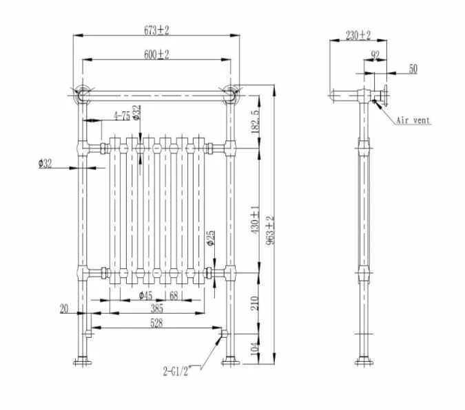 Empire Traditional Towel Radiator, 673 X 963, Chrome & White, Holborn London 1855 4 Empire Traditional Towel Radiator, 673 X 963, Chrome & White, Holborn London 1855 - Image 2