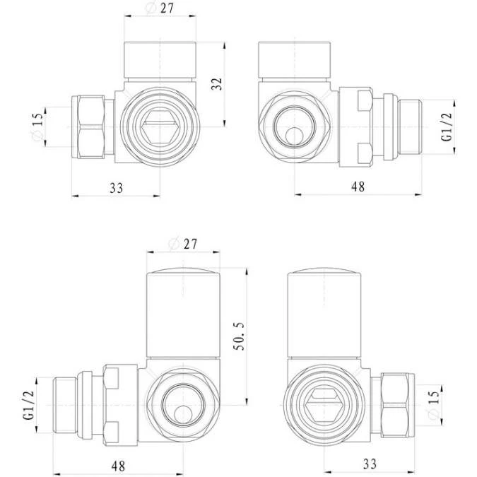 Corner Pattern Radiator Valves - Chrome 4 Corner Pattern Radiator Valves - Chrome - Image 2