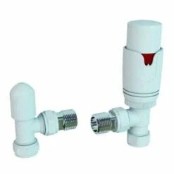 Eastbrook Angled Thermostatic Radiator Valves TRV - White - Inc Lockshield -Perfect Finish eastbrook valve radiator aansluitset haaks met thermostaat wit 41 3023