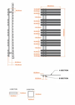 Scudo Elizabeth Chrome Towel Radiator - 500 X 1200mm 9 Scudo Elizabeth Chrome Towel Radiator - 500 X 1200mm -Perfect Finish eliz1200x500 tech