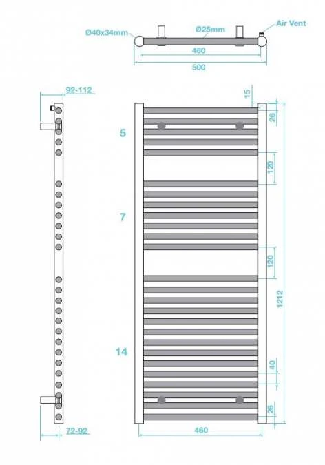 Hugo2 1212 X 500mm Towel Radiator - Chrome - High Heat Output - Tissino 8 Hugo2 1212 X 500mm Towel Radiator - Chrome - High Heat Output - Tissino - Image 6