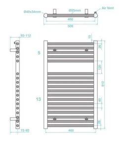 Hugo2 812 X 500mm Towel Radiator - Arabica - High Heat Output - Tissino -Perfect Finish hugo2812x500 2