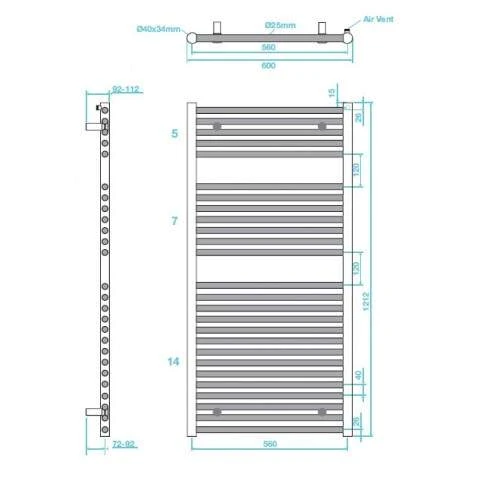Hugo2 1212 X 600mm Electric Towel Radiator - Lusso Grey - High Heat Output - Tissino 4 Hugo2 1212 X 600mm Electric Towel Radiator - Lusso Grey - High Heat Output - Tissino - Image 2