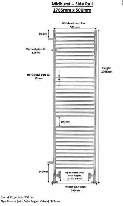 1765 X 500mm Sussex Midhurst Side Mounted Stainless Steel Towel Rail - JIS Europe 5 1765 X 500mm Sussex Midhurst Side Mounted Stainless Steel Towel Rail - JIS Europe - Image 3